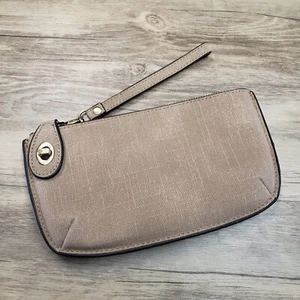 Joy Susan Wristlet Wallet Clutch Turn Lock Soft Brown Linen Texture 9"x5" - Picture 1 of 6