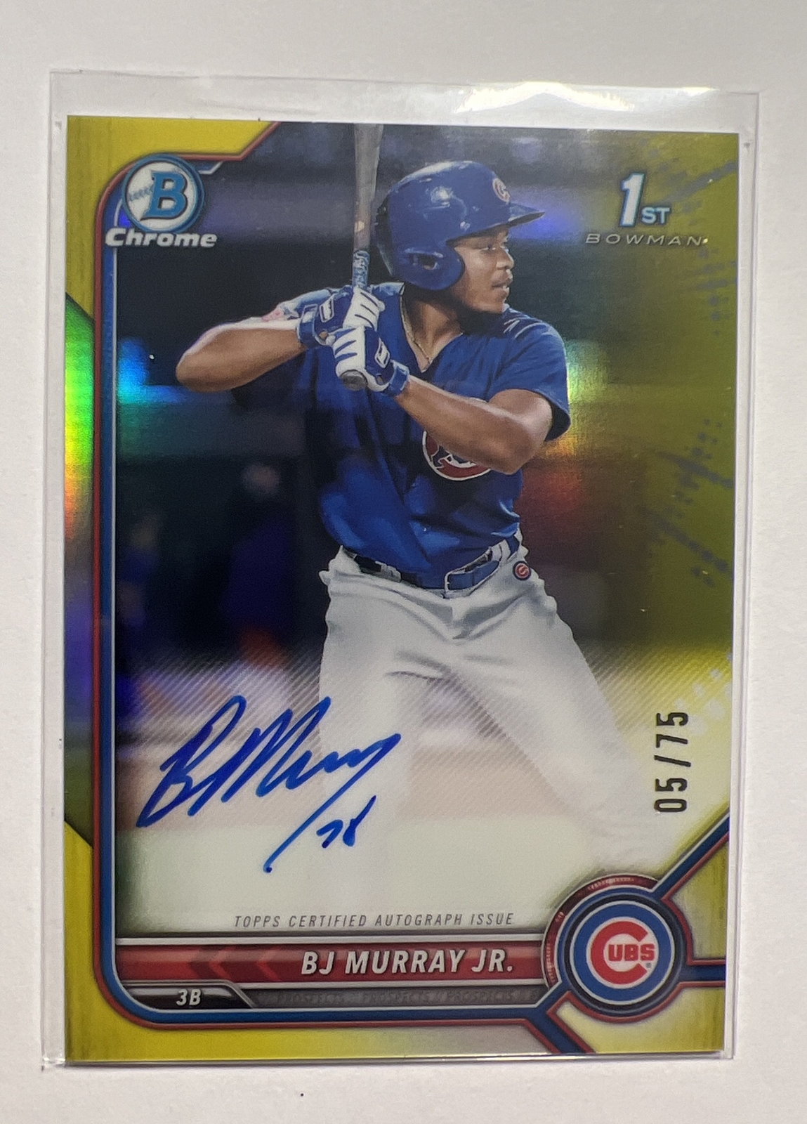 2022 Bowman Chrome BJ Murray Jr Yellow Refractor 1st Prospect Auto #/75 Cubs