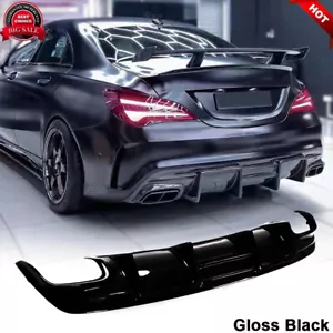 For Mercedes W117 C117 CLA250 CLA45 2013-19 Gloss Black Rear Bumper Diffuser Lip - Foto 1 di 11