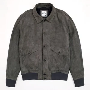 ZARA 4332-600 Premium Goat Suede Leather Bomber Jacket Blouson Gray 54 Us44 XL - Picture 1 of 14