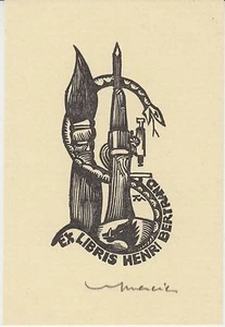 Ex-libris Henri BERTRAND gravé sur bois par Jocelyn MERCIER (1926-2006). - Picture 1 of 1