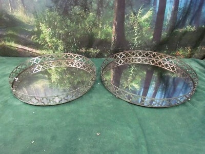 Diva At Home Airy Elegant Quatrefoil Cut-Out Round Iron Glass Mirrored Tray - Image 1 of 4