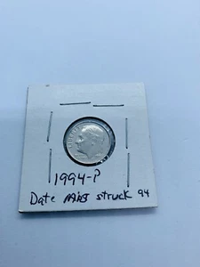 1994 P Dime Roosevelt U.S. 10 Cent Coin Error Misprint Mis-Struck Date Missing 4 - Picture 1 of 4