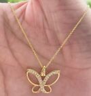Diamant Butterfly Anhänger 14k Solid Gold Charm Halskette Damen Geschenk
