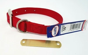 102N 16 IN SINGLE PLY NYLON COLLAR RED FREE BRASS NAMEPLATE SMALL DOG COLLAR - Picture 1 of 1