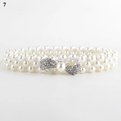 Mujeres Damas Perlas Cristal Cuentas Cadena Arco Hebilla Cinturón Elástico Cintura LL068 Foto 1 de 3