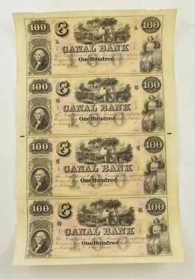 Lot (4) Uncut Sheet 1800's $100 Canal Bank New Orleans Notes *4130 - Image 1 of 3