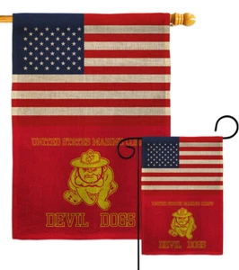 US Marine Bull Dogs Burlap Garden Flag Corps Armed Forces Yard House Banner - Picture 1 of 17