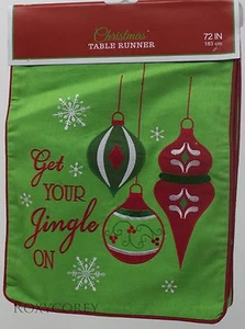 Christmas Green with Red Trim Get Your Jingle On Ornament Table Runner 72x13 NWT - Picture 1 of 1