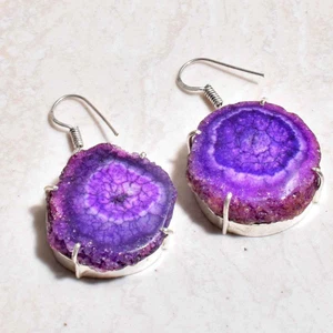 Solar Quartz Druzy Handmade Drop Dangle Earrings Jewelry 1.68" AE 2546 - Picture 1 of 1