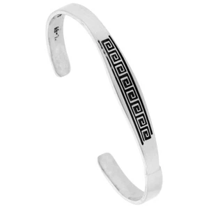 925 Sterling Silver Flat Greek Key Center Motif Cuff Bracelet 7.25" Long - Picture 1 of 5