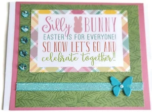 Tarjeta de felicitación de vacaciones de Pascua SILLY BUNNY - Hecha a mano tamaño A7 OFERTA - Imagen 1 de 2