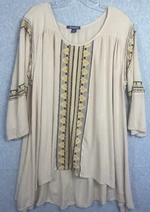 Roamans Damen Top 20W Plus Beige Azteken Tribal Westen Boho Strand hauchdünn - Bild 1 von 9