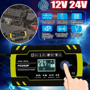 12V 8Amp / 24V 4Amp Automatic Smart Car Battery Charger Pulse Repair Starter - Picture 1 of 12