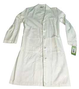 Landau Womens Lab Coat Size 36 Long Slv Cotton Notch Collar Knot Button LOGO - Picture 1 of 10