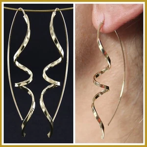 Ohrringe Ohrhänger Aus Echt Gelb GOLD 750 Lang Spirale Wirbel Durchzieher Damen - Bild 1 von 7