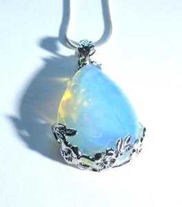 Opalite Crystal Pendant Flower Teardrop Pear Necklace Healing Stone - Picture 1 of 8
