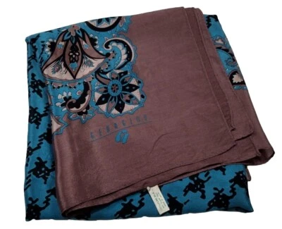 90 年代设计师 Georgiou 纯丝绸围巾 HOUNDSTOOTH PAISLEY TEAL & Brown — 第 1/4 张图片