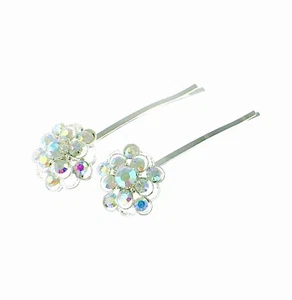 USA Bobby Pin Rhinestone Crystal Hair Clip Hairpin Unique Elegant Silver AB 10-1 - Picture 1 of 8