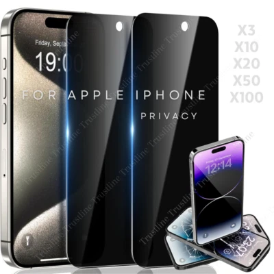 Privacy Screen Protector Tempered Glass For iPhone 16 15 14 13 12 11 Pro Max Lot - Image 1 of 4