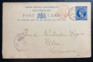 1895 Seychelles Postal Stationery Postcard Cover To Ulm Germany - Picture 1 of 2