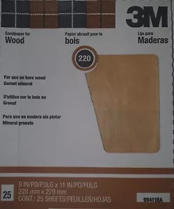 3M 99411NA 220 Garnet Sandpaper for Wood 9" X 11" Qty 25 - Picture 1 of 2