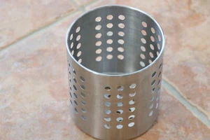 Stainless Steel Utensil Holder Some Wear & Tear Approx 5"/18cm Tall 4.5"/12cm Di - Picture 1 of 3