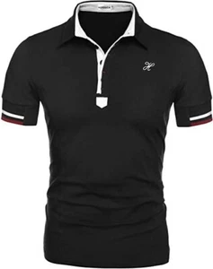 Polo Hotouch Shirts Mens Fashion Short Sleeve PoloTee Casual Slim Fit Basic Golf - Picture 1 of 5