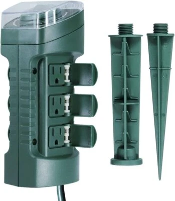 Estaca de patio exterior con temporizador mecánico, sensor de luz fotocélula, resistente a la intemperie Foto 1 de 4