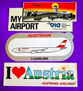 AUSTRIAN Airlines Stickers I Love Austria + Vienna Airport AIRBUS A340-200 - Picture 1 of 3