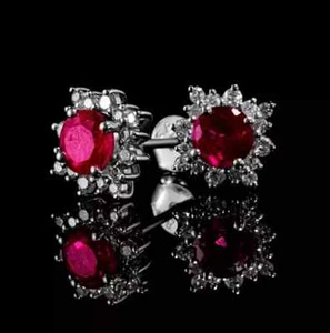 2Ct Round Cut Lab Created Pink Ruby Women's Stud Earrings 14K White Gold Plated - Picture 1 of 5
