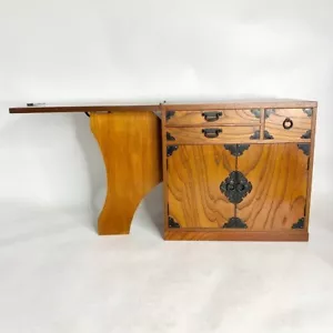 Japanese Vintage Wood HARIBAKO with workbench sewing box small chest SHOWA retro - Picture 1 of 10