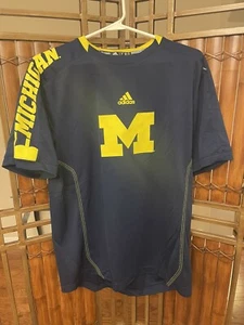 Men's Adidas Michigan Wolverines Navy Climalite Player T Shirt Medium - Picture 1 of 10
