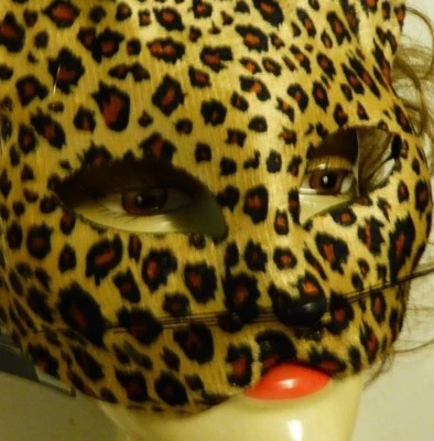 Leopard Animal Cat Women or Man Mask Adult Size Costume Tie on Halloween New - Image 1 of 4