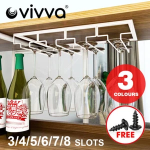 8/7/6/5/4/3 Slots Wine Glass Holder Wall Hanger Hanging Bar Storage Rack Drying - Picture 1 of 24