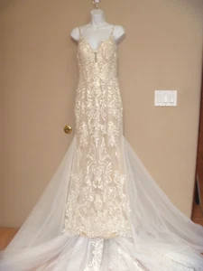 Azazie Wedding Dress Josephine Sz WD4 Diamond White Champagne Mermaid Train NEW! - Picture 1 of 18