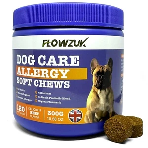 Dog Itchy Skin Relief Allergy Immune Support Probiotic Treats Chews Beef Flavour - Picture 1 of 5