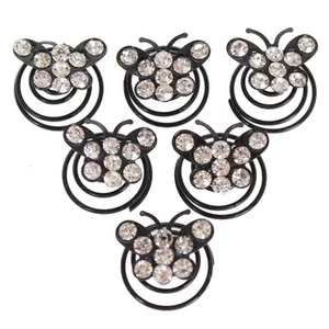 6 Schmetterling Curlies mit Strass in schwarz Haarschmuck Brautschmuck Hochzeit - Bild 1 von 1