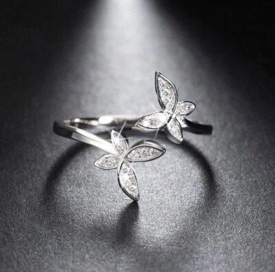 Fashion 925 Silver Adjustable RING Sterling Silver Ring with Flower Design Cubic - Immagine 1 di 3