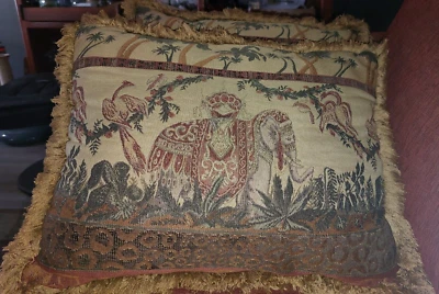 Ethan Allen Decorative Vintage Pillows Elephant Oriental PAIR OF PILLOWS W/FRING - Image 1 of 3