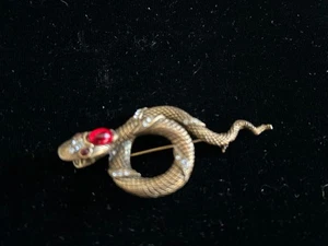 SPILLA SERPENTE BOCCA APERTA GIOIELLO TONO ORO VINTAGE 3" X 1,5" - Foto 1 di 4