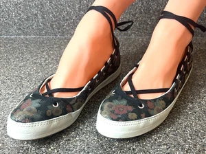 Scarpe basse Converse donna tg 7 comode casual floreali in pelle allacciate a punta - Foto 1 di 11