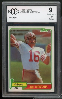 1981 Topps #216 Joe Montana cartão de novato BGS BCCG 9 quase em perfeito estado+ - Imagem 1 de 4