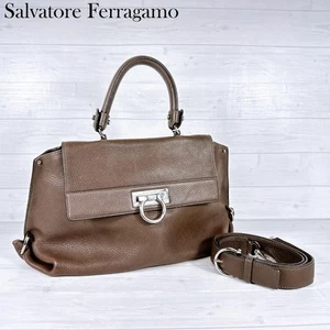 Salvatore Ferragamo Sofia Gancini Handbag 2way Bag Silver Hardware Brown Auth - Picture 1 of 24