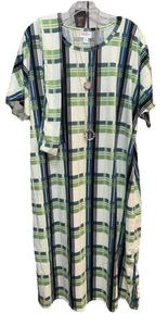 Neu mit Etikett LuLaRoe 2XL weiß grün blau kariert meliert mit Taschen Schärpe Etuikleid - Bild 1 von 9