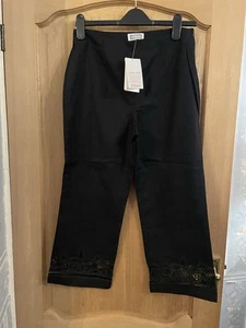 Black Linen Blend Capri Trousers With Lace Inset On Legs Size 12 New With Tags - Picture 1 of 3