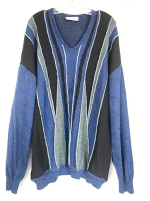 St Croix Mens XXL Sweater V Neck Pullover Blue Black Gray Knit Coogi Style - Image 1 of 4