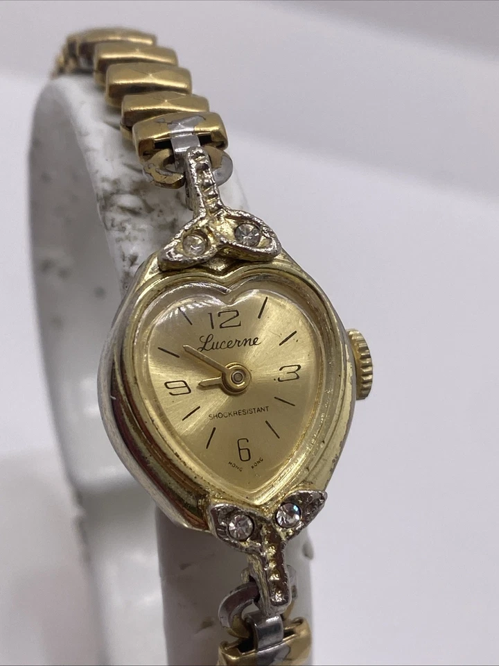 Люцерн винтажный механические золотистый часы редкая сердце в форме часы работает - Изображение 1 из 4