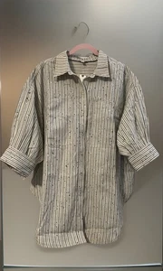 Pilcro Studio Smock Button Front Shirt Shacket Puff SLv Blue Motiv Taschen Lg - Bild 1 von 24