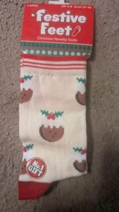 LADIES CHRISTMAS PUDDING SOCKS XMAS GREAT STOCKING FILLER UK 4-8 - Picture 1 of 2